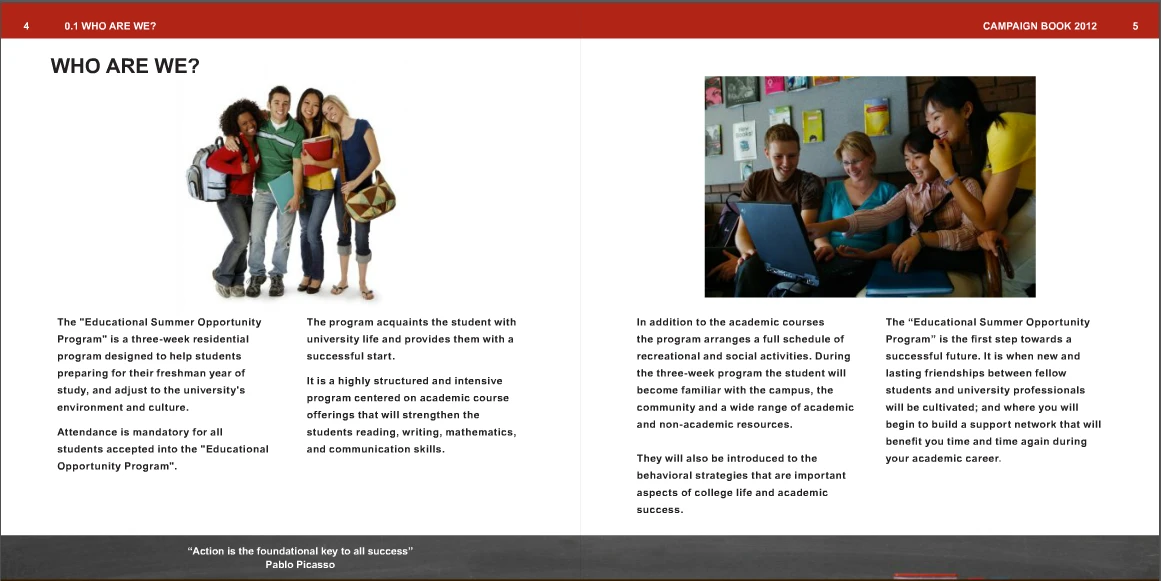 Campaign book page — Who We Are