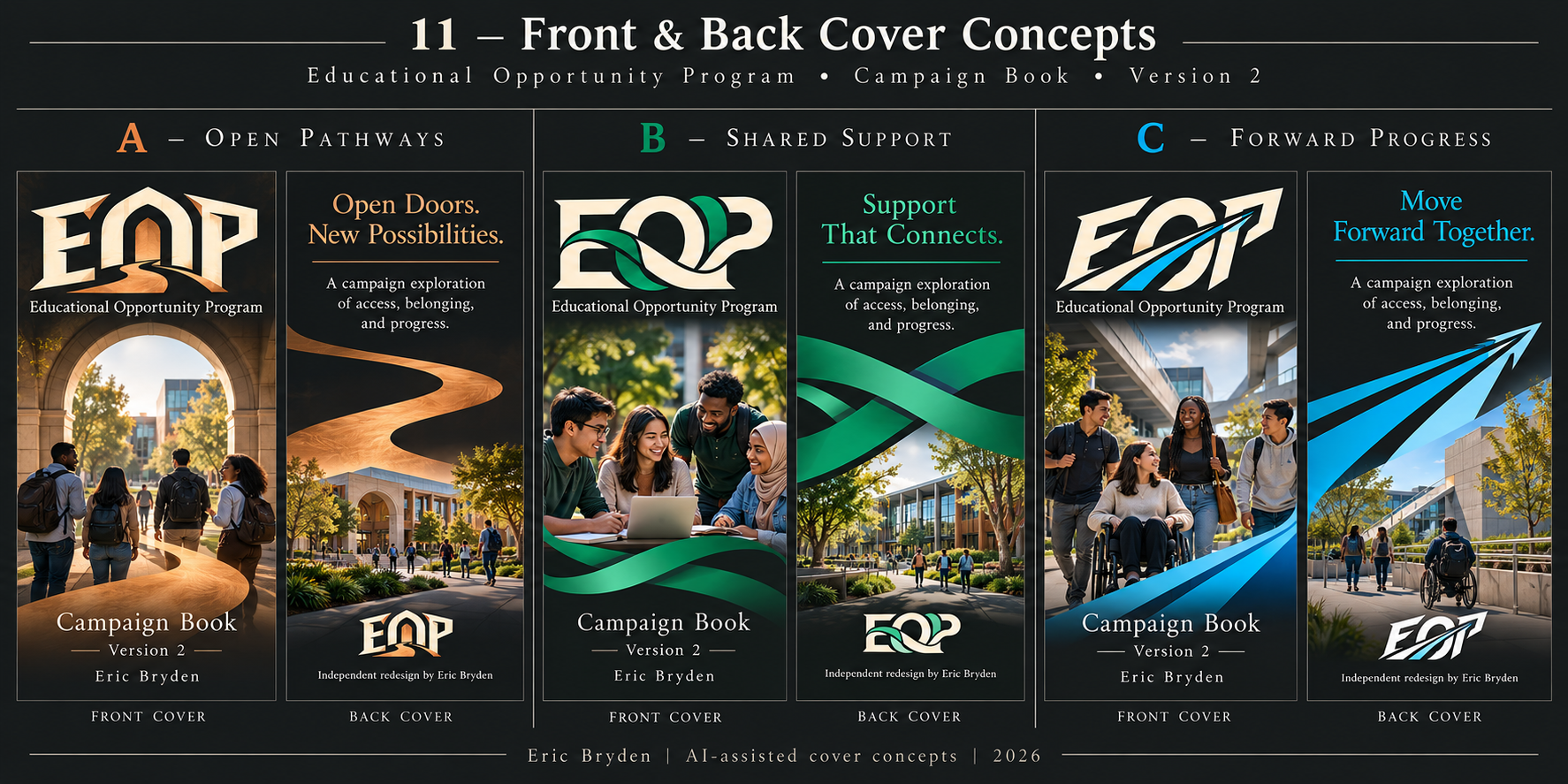Concept sheet 11: front and back cover concepts for the campaign book.