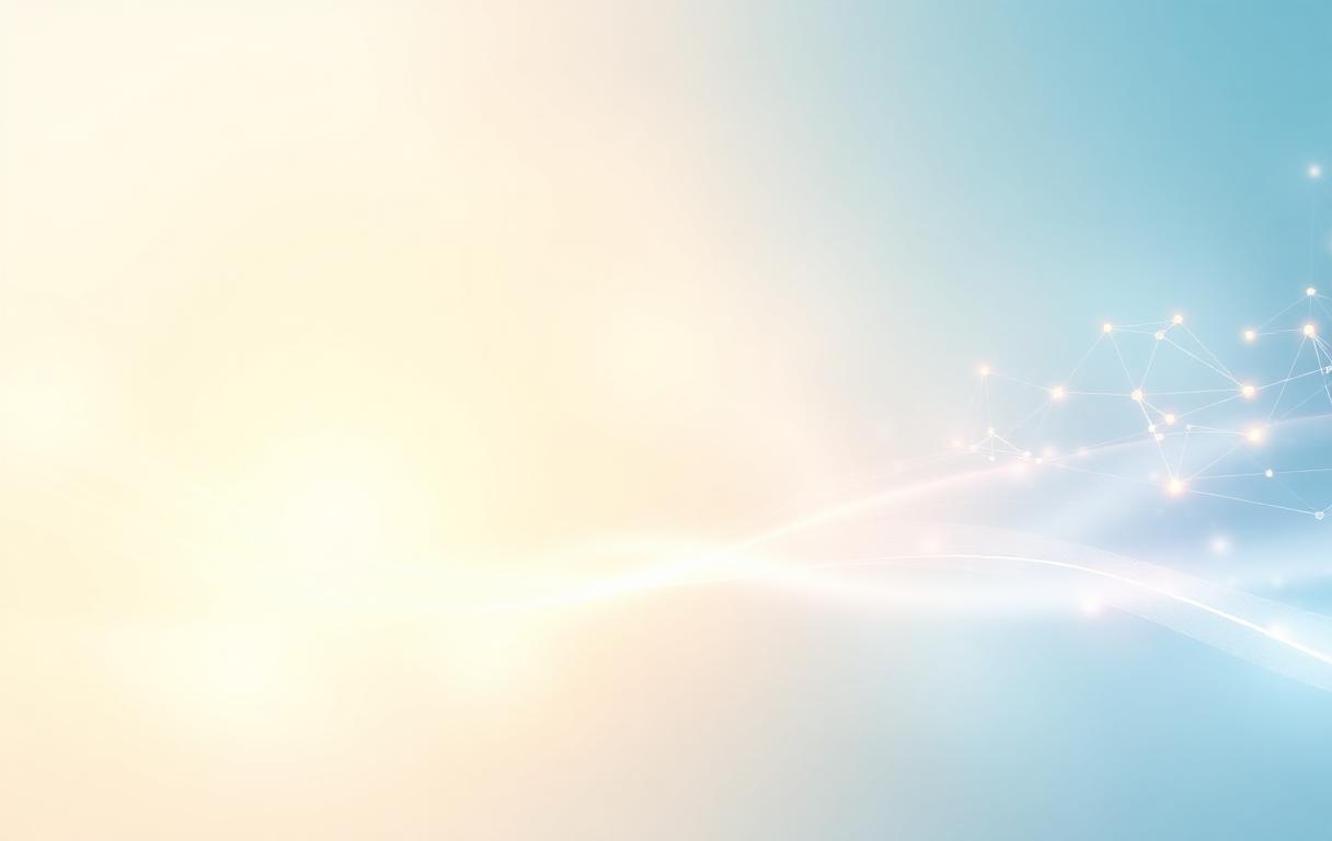 A luminous, airy abstract network of connected nodes and flowing light representing communication, AI, and creative technology